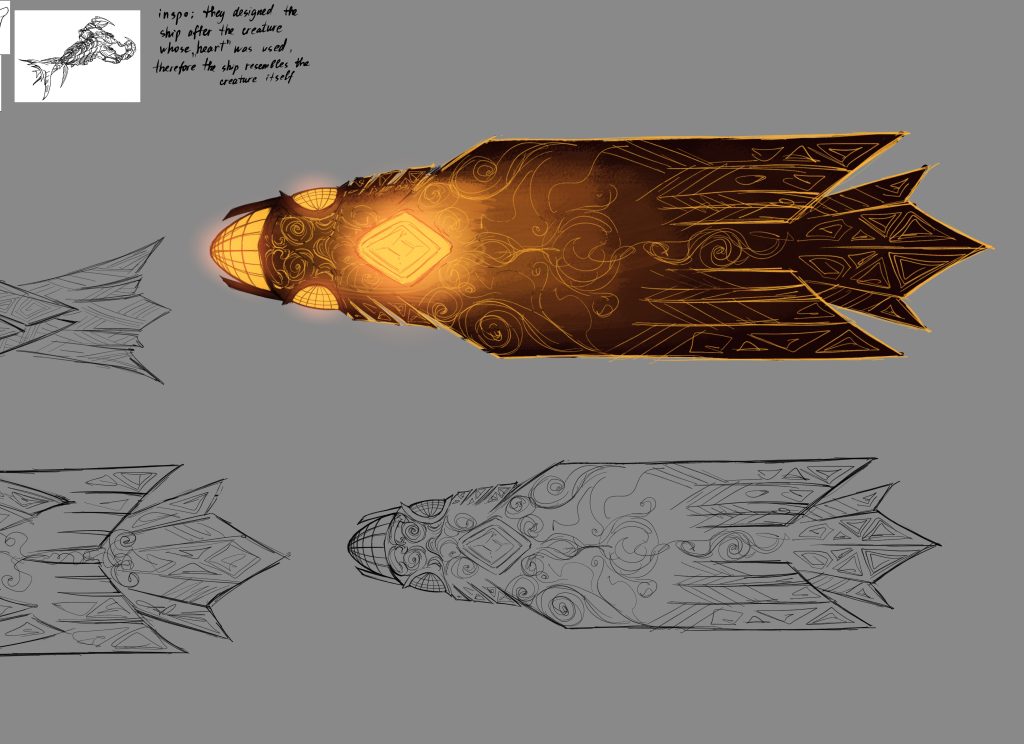 A copper-colored ship is pulsating with heat.